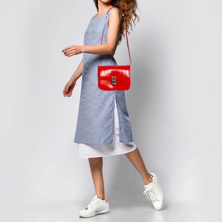 Pre Owned Celine Tangerine Leather Medium Classic Box Shoulder Bag