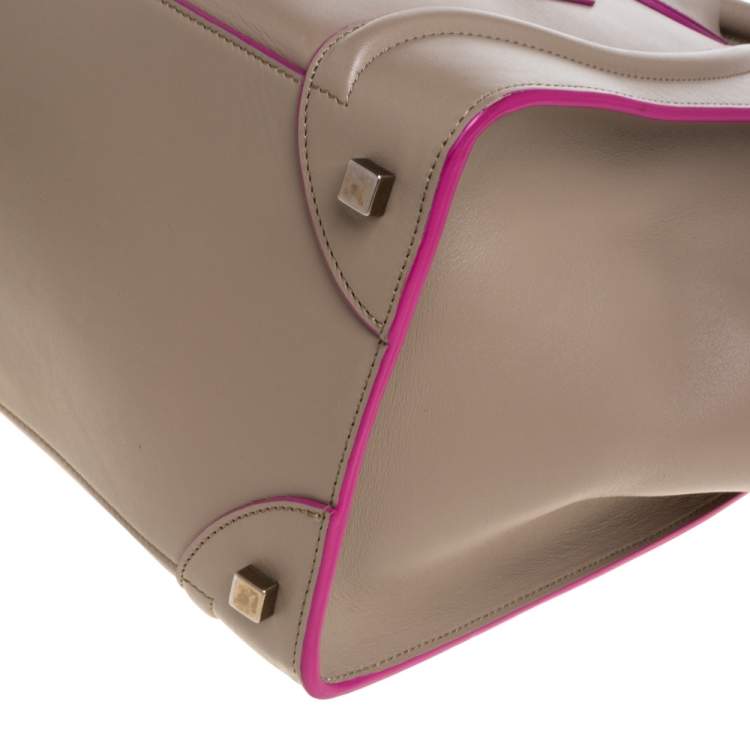 Pre Owned Celine Beige/Pink Leather Mini Luggage Tote
