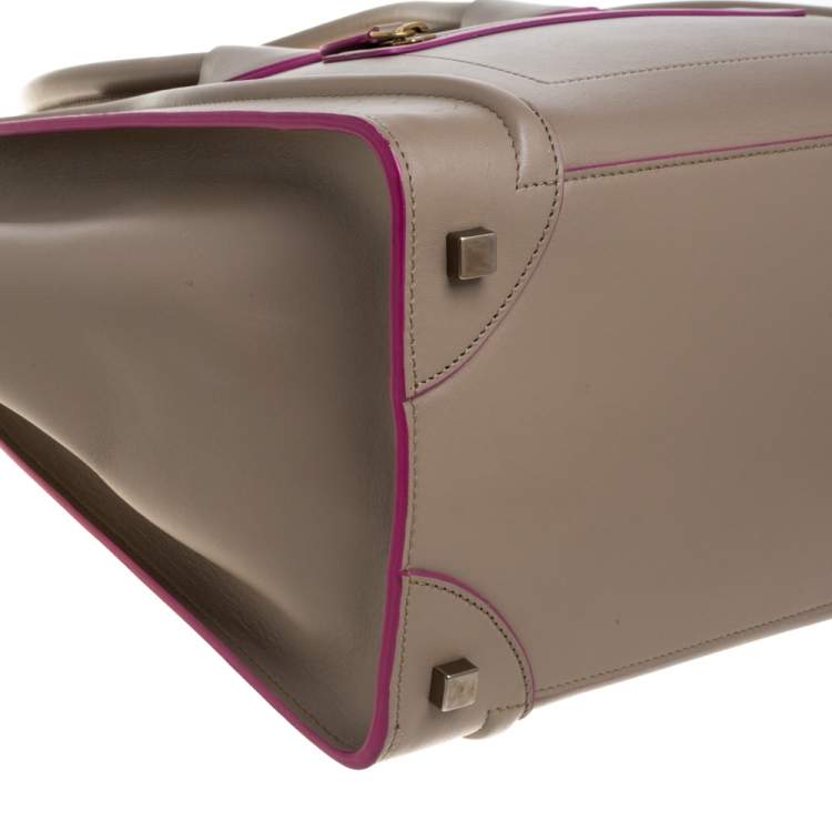 Pre Owned Celine Beige/Pink Leather Mini Luggage Tote
