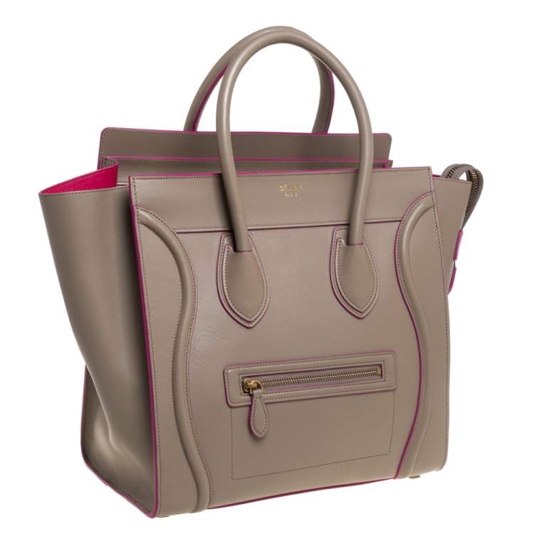 Pre Owned Celine Beige/Pink Leather Mini Luggage Tote