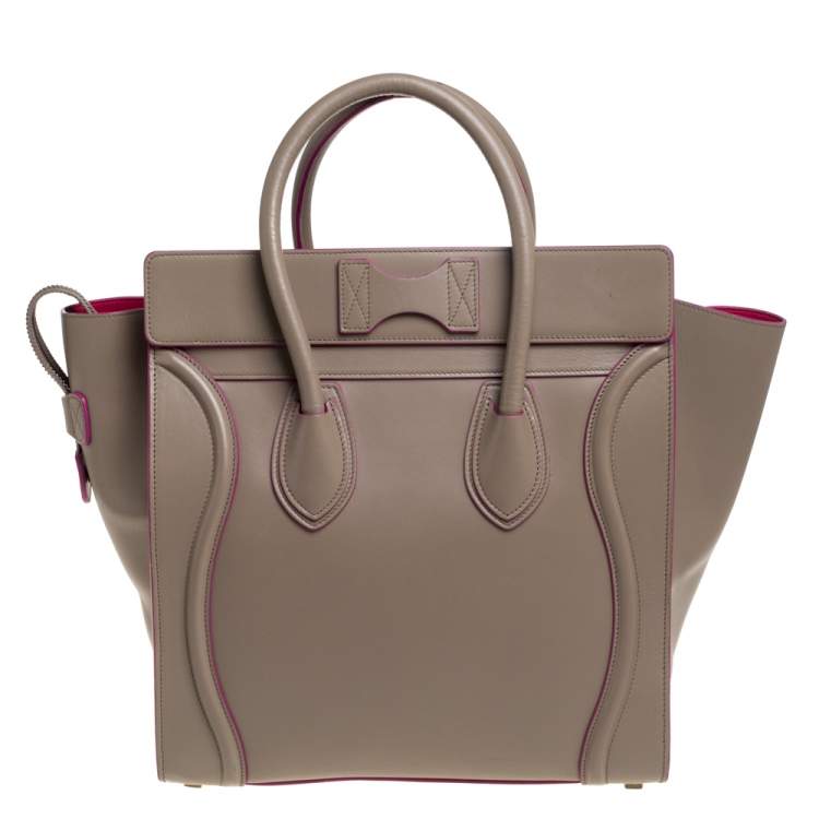 Pre Owned Celine Beige/Pink Leather Mini Luggage Tote