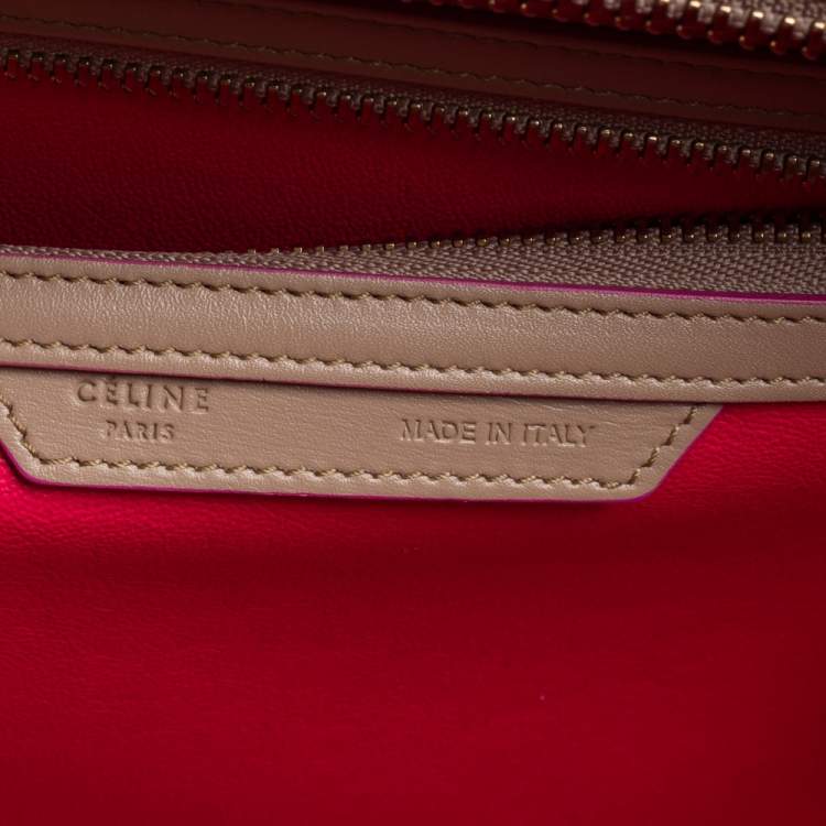 Pre Owned Celine Beige/Pink Leather Mini Luggage Tote