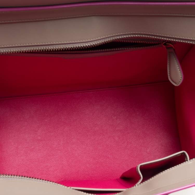Pre Owned Celine Beige/Pink Leather Mini Luggage Tote