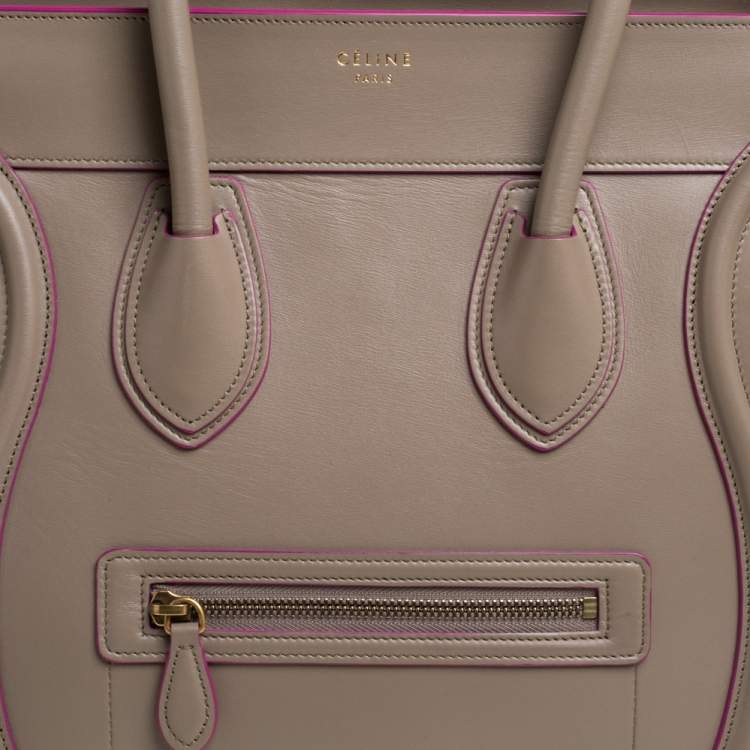 Pre Owned Celine Beige/Pink Leather Mini Luggage Tote