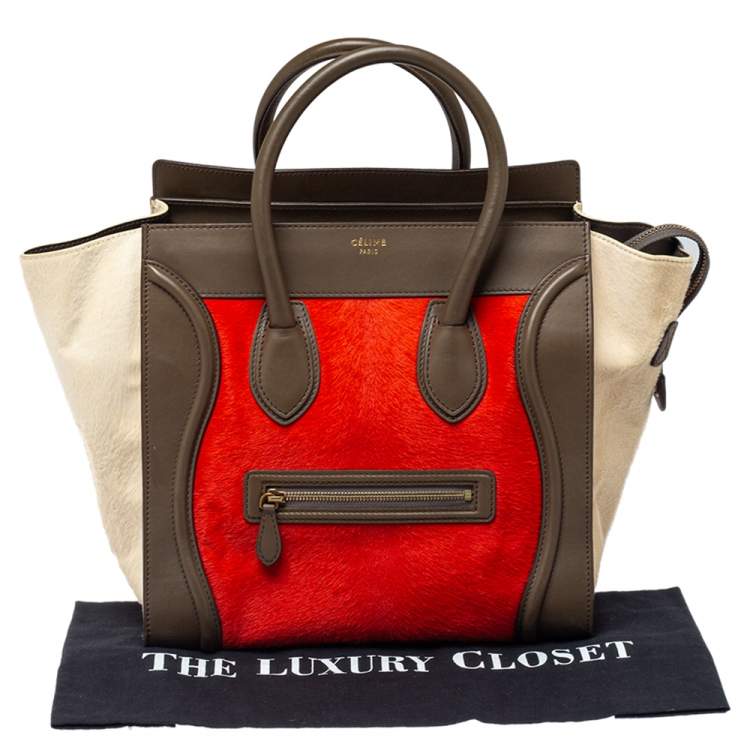 Pre Owned Celine Tri Color Pony Hair and Leather Mini Luggage Tote