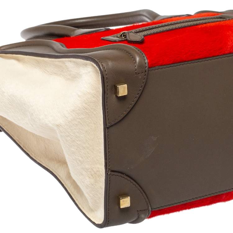 Pre Owned Celine Tri Color Pony Hair and Leather Mini Luggage Tote