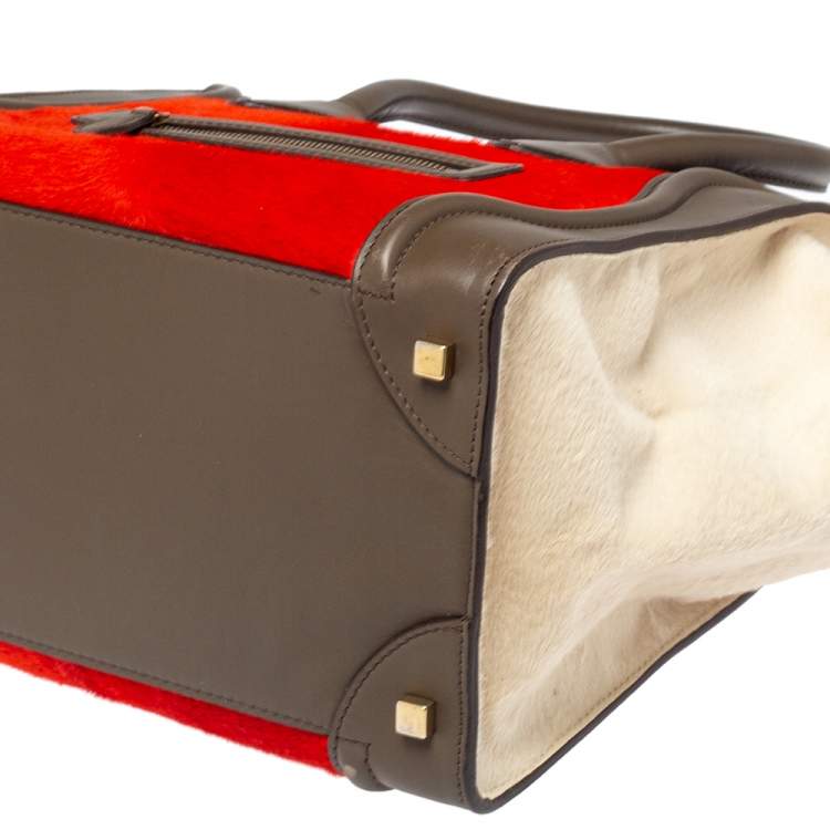 Pre Owned Celine Tri Color Pony Hair and Leather Mini Luggage Tote