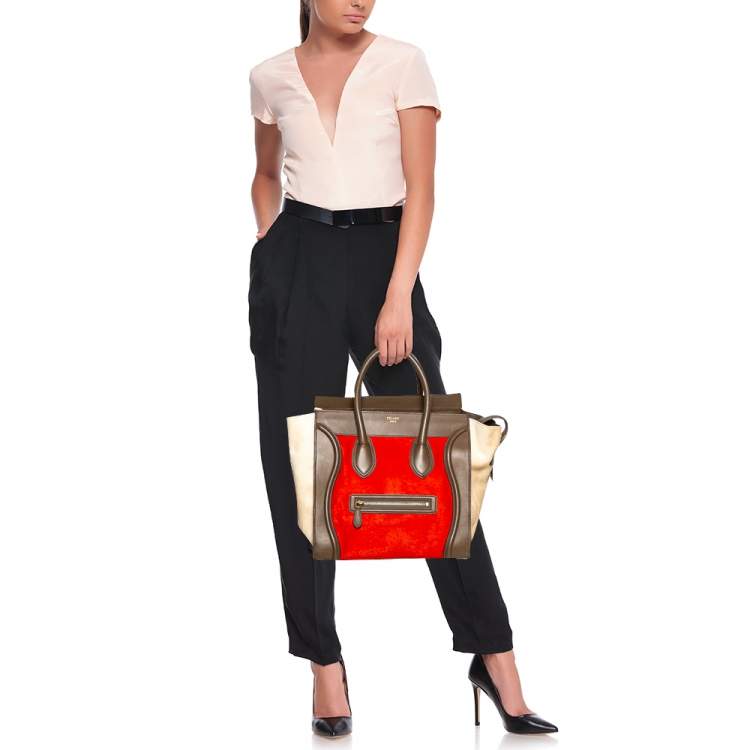 Pre Owned Celine Tri Color Pony Hair and Leather Mini Luggage Tote