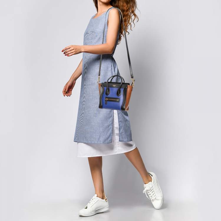 Pre Owned Celine Tri Color Leather Nano Luggage Tote