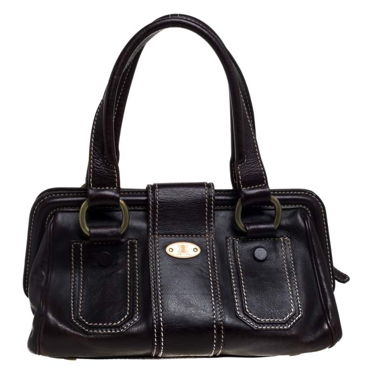 Pre Owned Celine Brown Leather Buckle Satchel