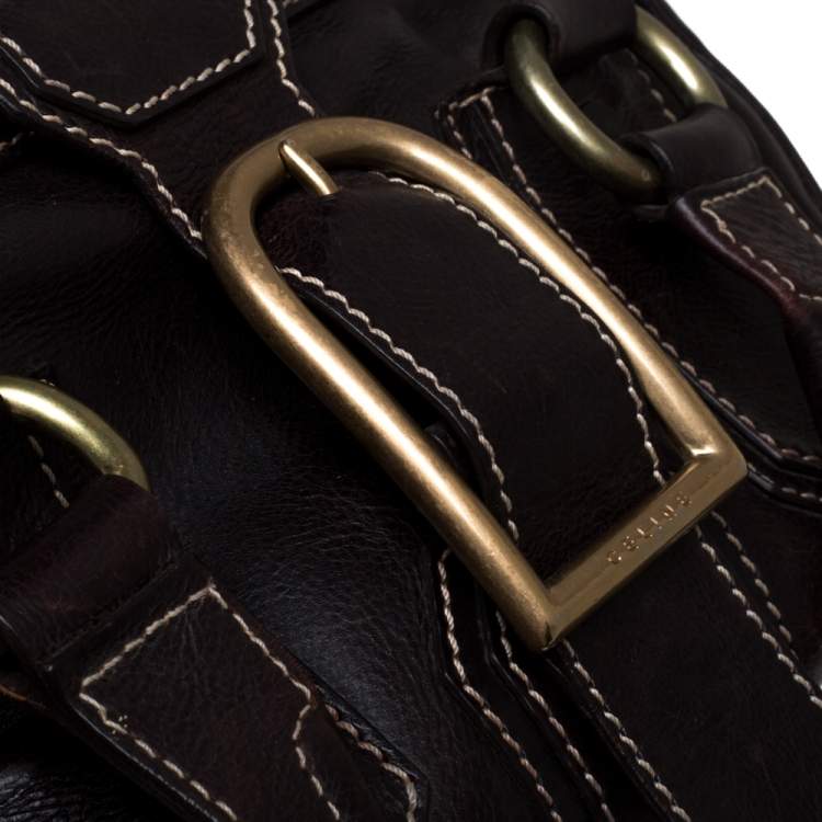 Pre Owned Celine Brown Leather Buckle Satchel
