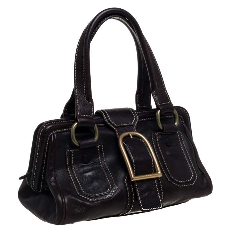 Pre Owned Celine Brown Leather Buckle Satchel