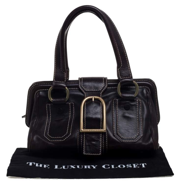 Pre Owned Celine Brown Leather Buckle Satchel