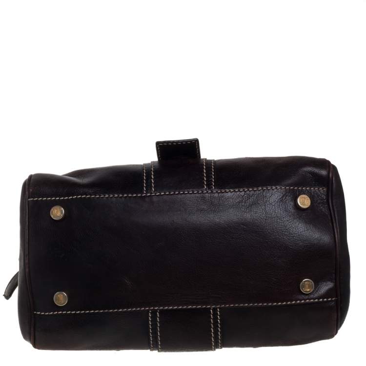 Pre Owned Celine Brown Leather Buckle Satchel