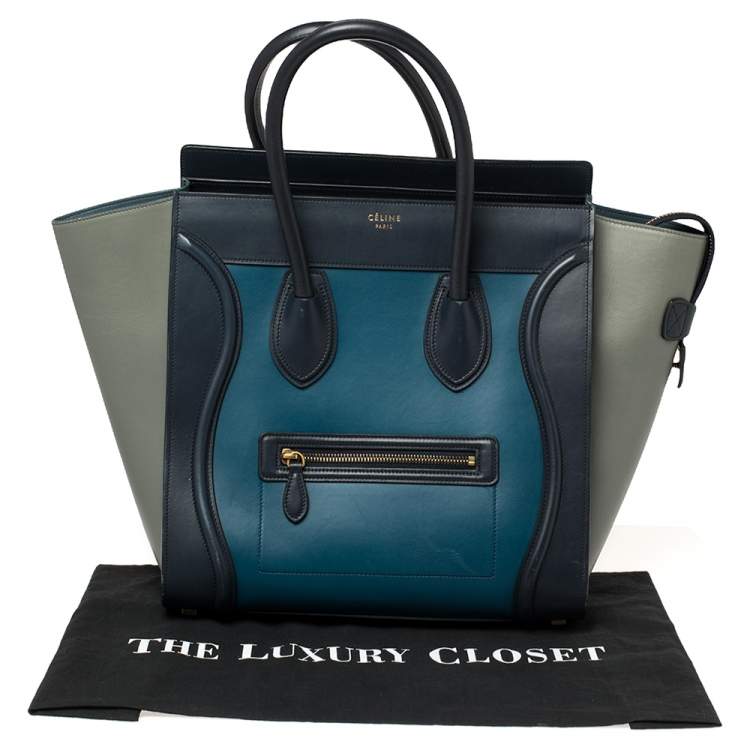 Pre Owned Celine Tri Color Leather Mini Luggage Tote