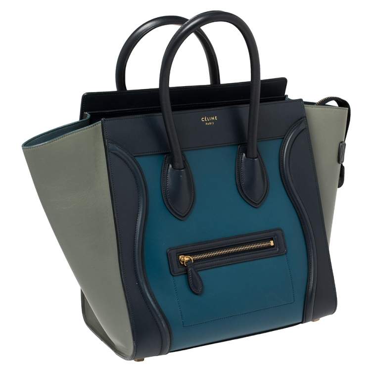 Pre Owned Celine Tri Color Leather Mini Luggage Tote