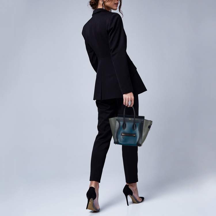 Pre Owned Celine Tri Color Leather Mini Luggage Tote