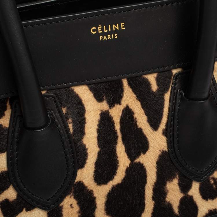 مملوكة مسبقًا Celine Black Animal Print Calf Hair and Leather Mini Luggage Tote