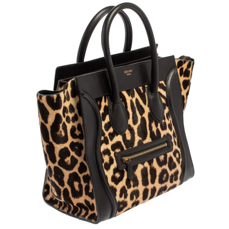 مملوكة مسبقًا Celine Black Animal Print Calf Hair and Leather Mini Luggage Tote