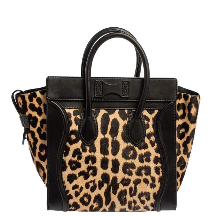 مملوكة مسبقًا Celine Black Animal Print Calf Hair and Leather Mini Luggage Tote