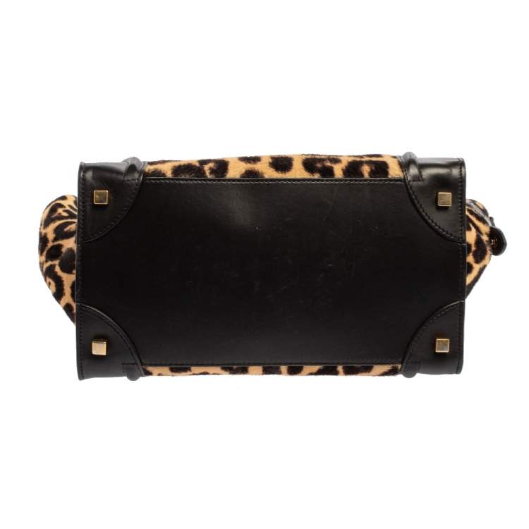 مملوكة مسبقًا Celine Black Animal Print Calf Hair and Leather Mini Luggage Tote