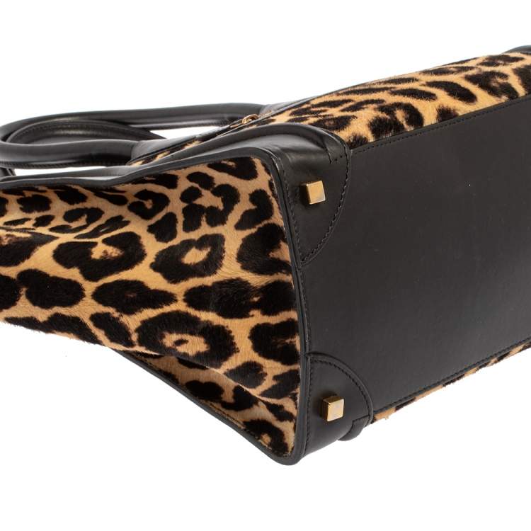 مملوكة مسبقًا Celine Black Animal Print Calf Hair and Leather Mini Luggage Tote