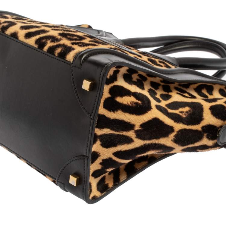 مملوكة مسبقًا Celine Black Animal Print Calf Hair and Leather Mini Luggage Tote