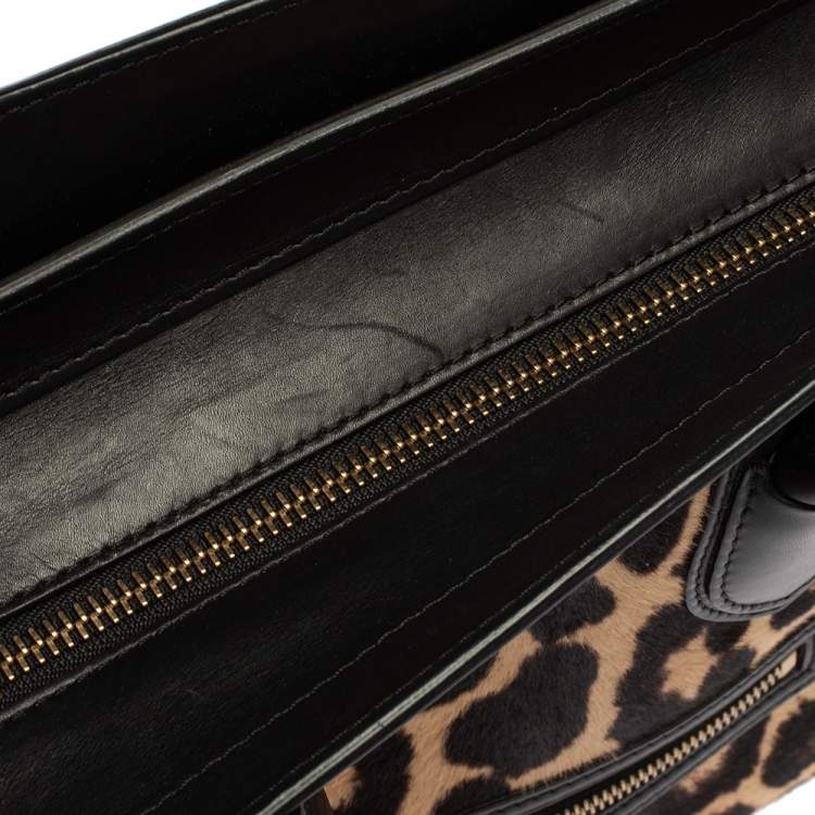 مملوكة مسبقًا Celine Black Animal Print Calf Hair and Leather Mini Luggage Tote