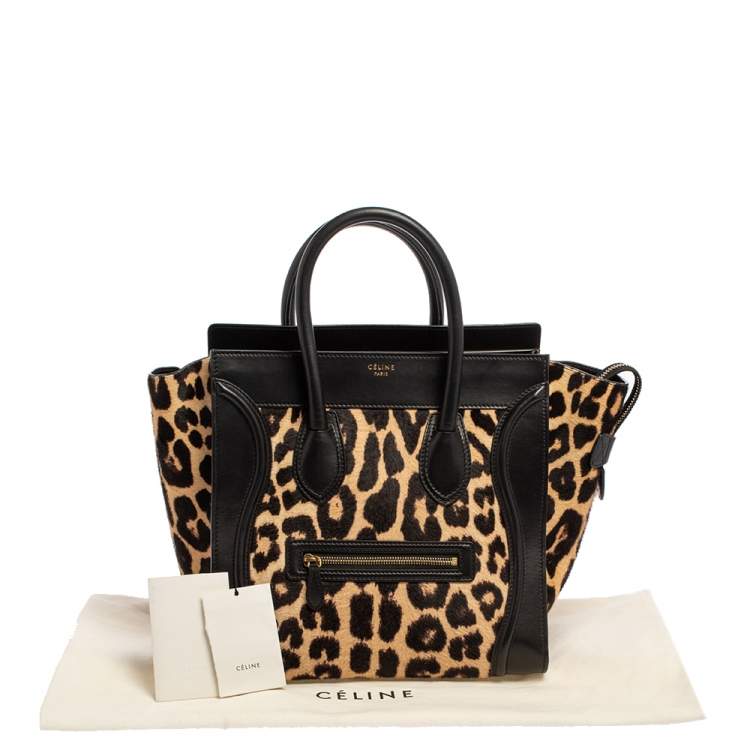 مملوكة مسبقًا Celine Black Animal Print Calf Hair and Leather Mini Luggage Tote