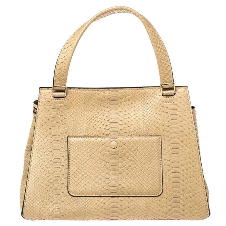 Pre Owned Celine Beige Python Medium Edge Bag