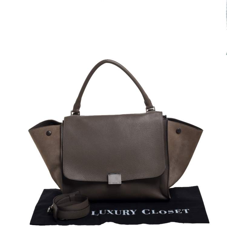 مملوكة مسبقًا Celine Khaki Beige Leather and Suede Medium Trapeze Top Handle Bag