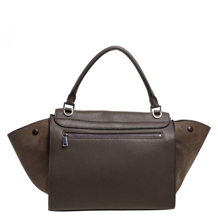 مملوكة مسبقًا Celine Khaki Beige Leather and Suede Medium Trapeze Top Handle Bag