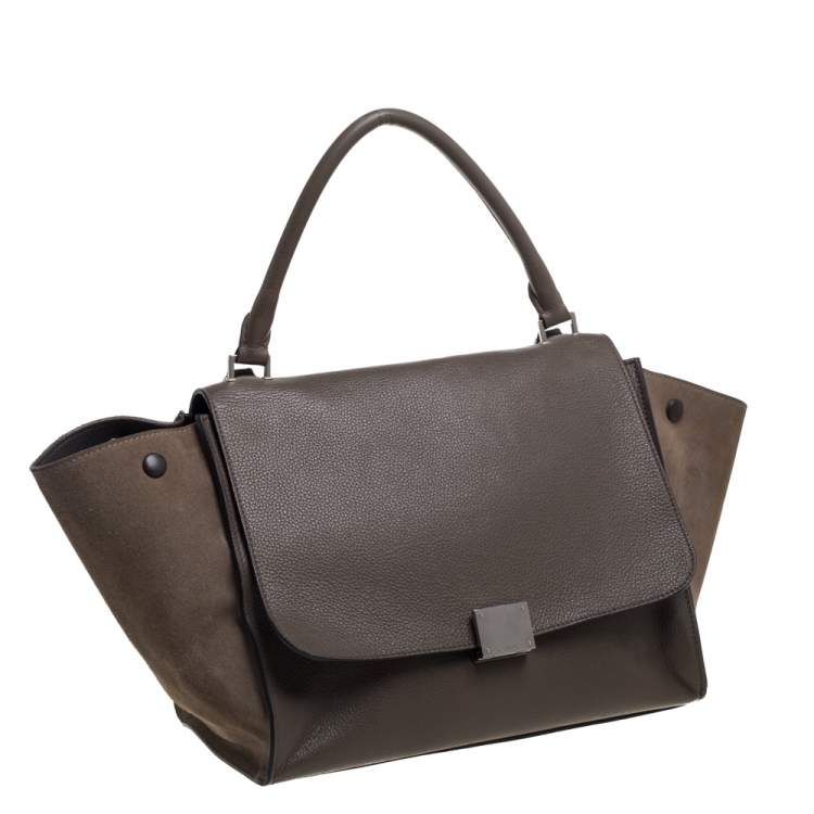 مملوكة مسبقًا Celine Khaki Beige Leather and Suede Medium Trapeze Top Handle Bag