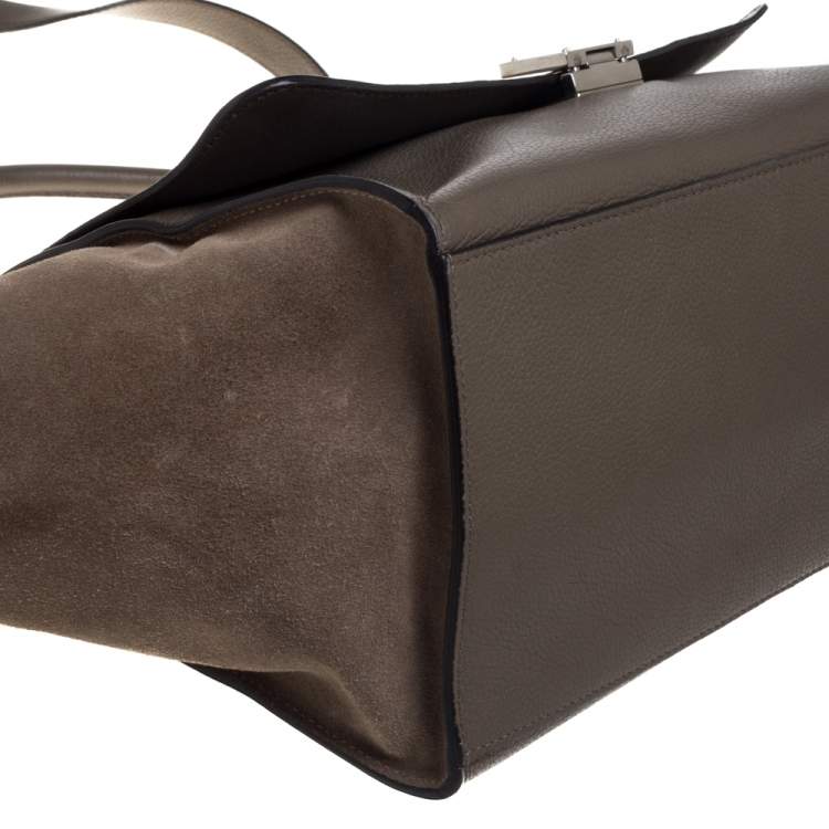 مملوكة مسبقًا Celine Khaki Beige Leather and Suede Medium Trapeze Top Handle Bag