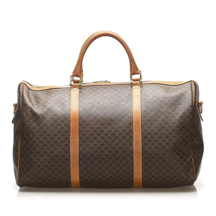 Pre Owned Celine Brown/Beige Coated Canvas Macadam Travel Bag 