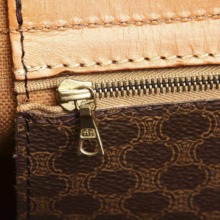 Pre Owned Celine Brown/Beige Coated Canvas Macadam Travel Bag 