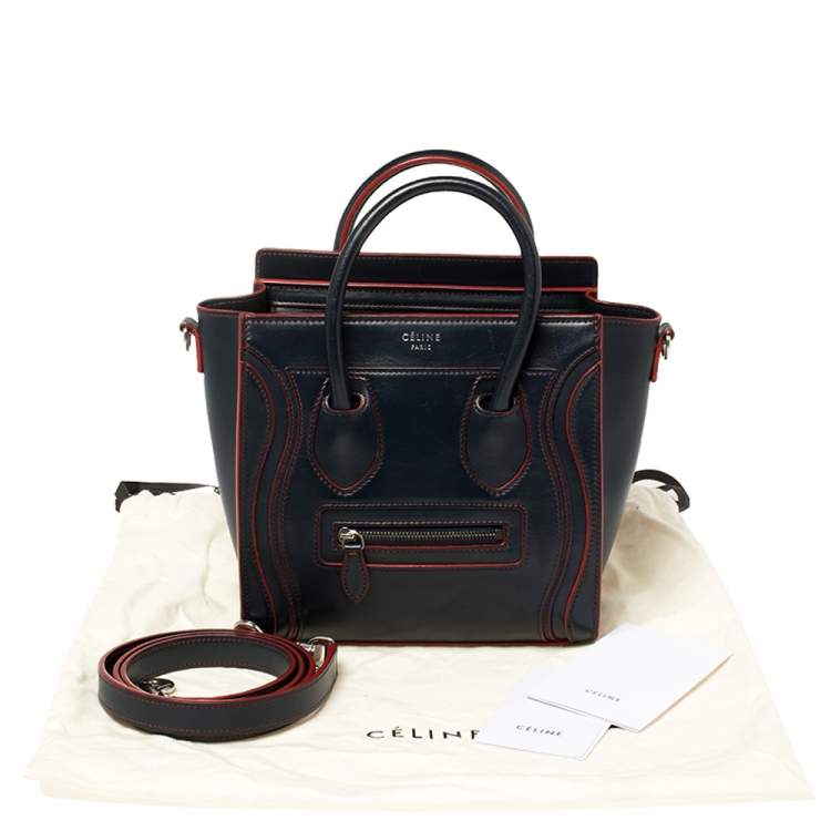 Pre Owned Celine Navy Blue/Red Leather Nano Luggage Tote
