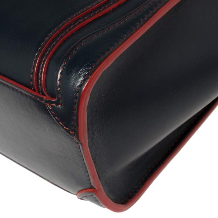 Pre Owned Celine Navy Blue/Red Leather Nano Luggage Tote
