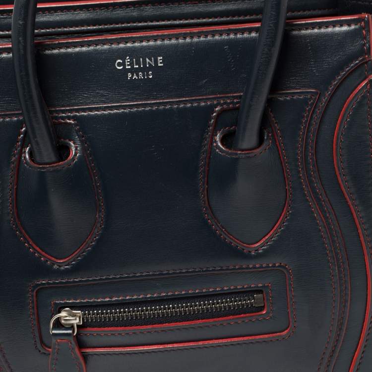 Pre Owned Celine Navy Blue/Red Leather Nano Luggage Tote