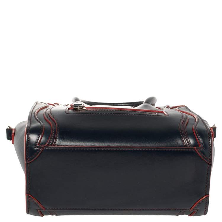 Pre Owned Celine Navy Blue/Red Leather Nano Luggage Tote
