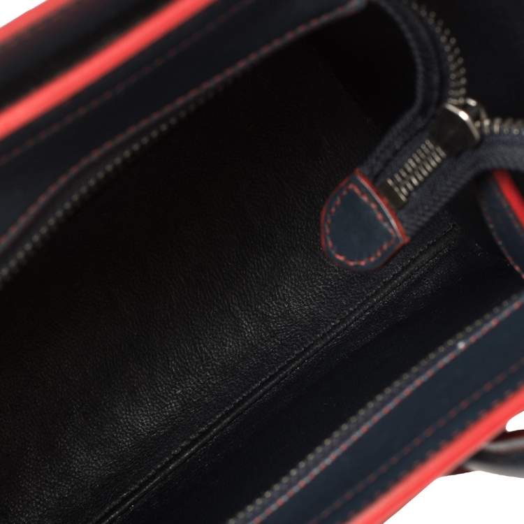 Pre Owned Celine Navy Blue/Red Leather Nano Luggage Tote