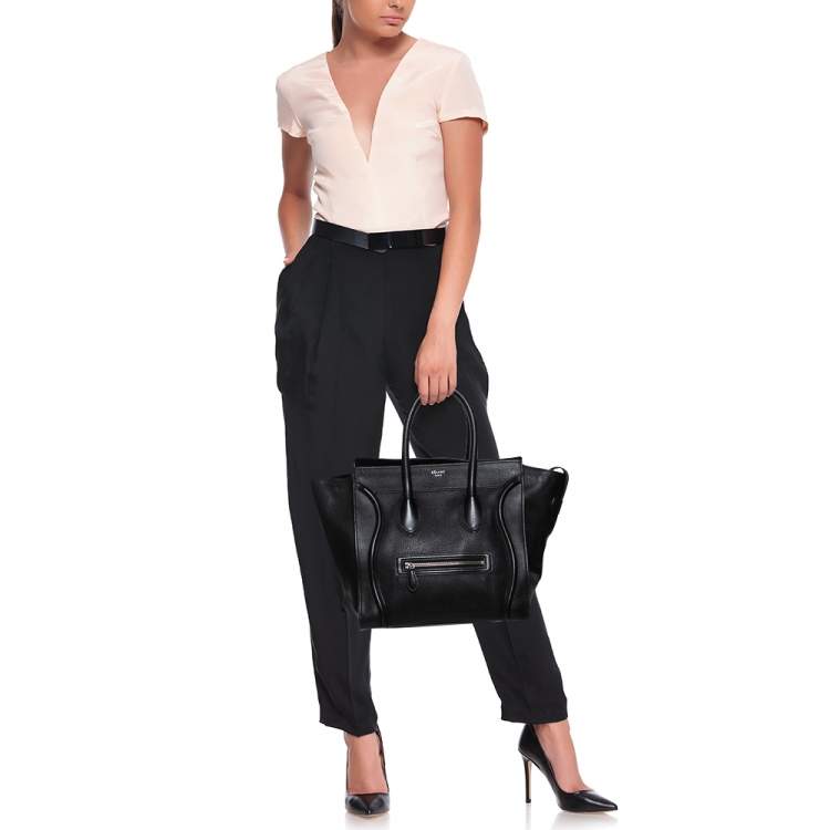 Pre Owned Celine Black Leather Mini Luggage Tote
