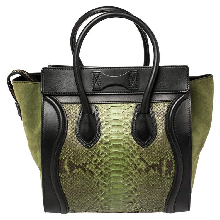 Pre Owned Celine Tri Color Python, Leather and Suede Micro Luggage Tote
