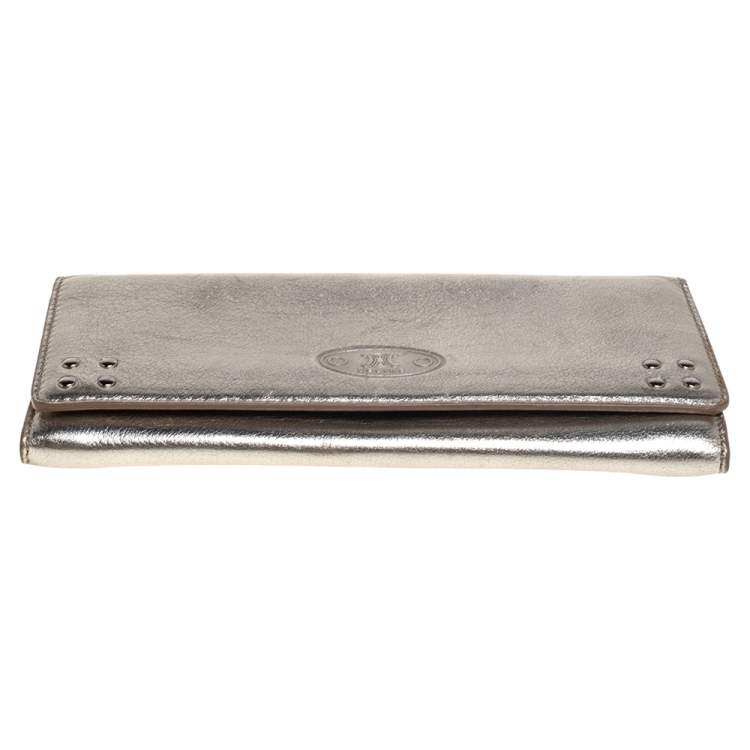 Pre Owned Celine Metallic Gold Leather Flap Continental Wallet 
