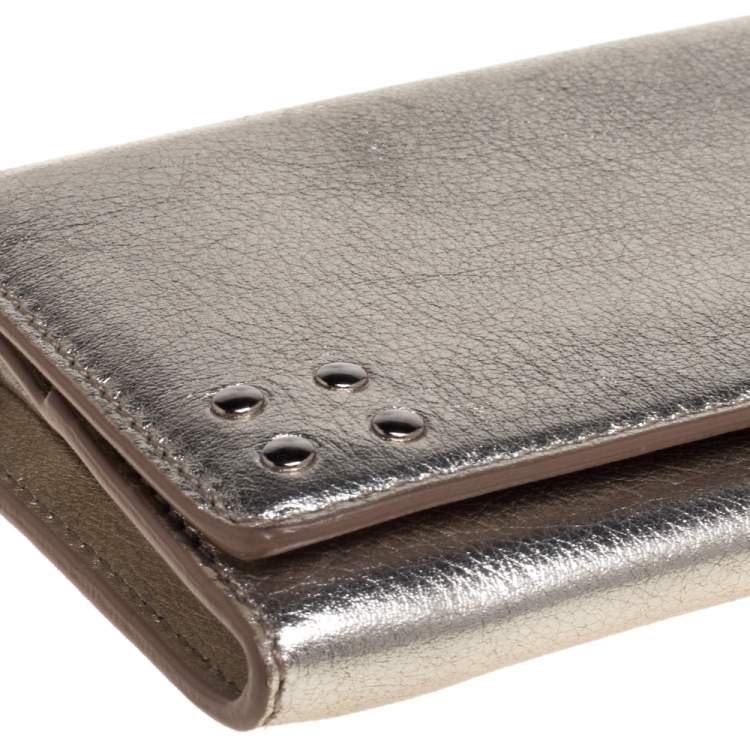 Pre Owned Celine Metallic Gold Leather Flap Continental Wallet 