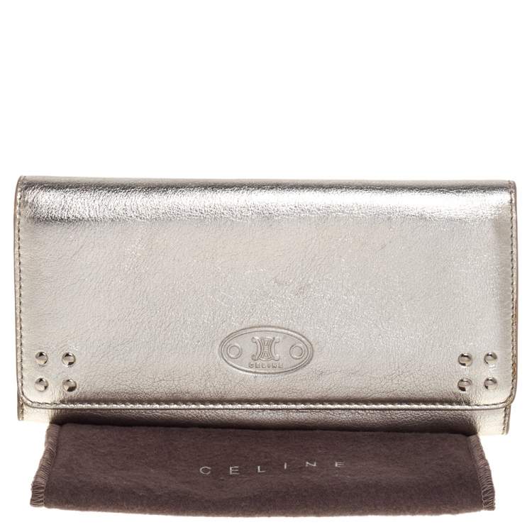 Pre Owned Celine Metallic Gold Leather Flap Continental Wallet 