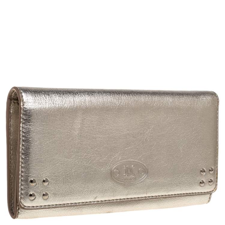 Pre Owned Celine Metallic Gold Leather Flap Continental Wallet 