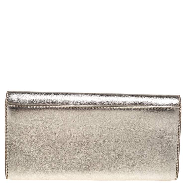 Pre Owned Celine Metallic Gold Leather Flap Continental Wallet 