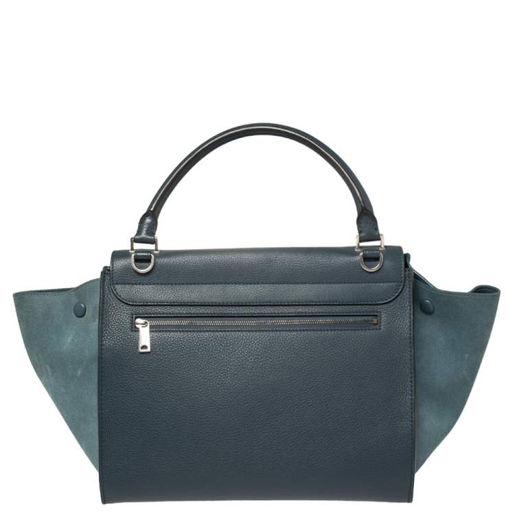 Pre Owned Celine Blue Leather and Suede Medium Trapeze Bag