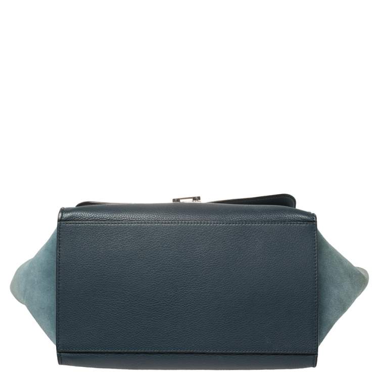 Pre Owned Celine Blue Leather and Suede Medium Trapeze Bag